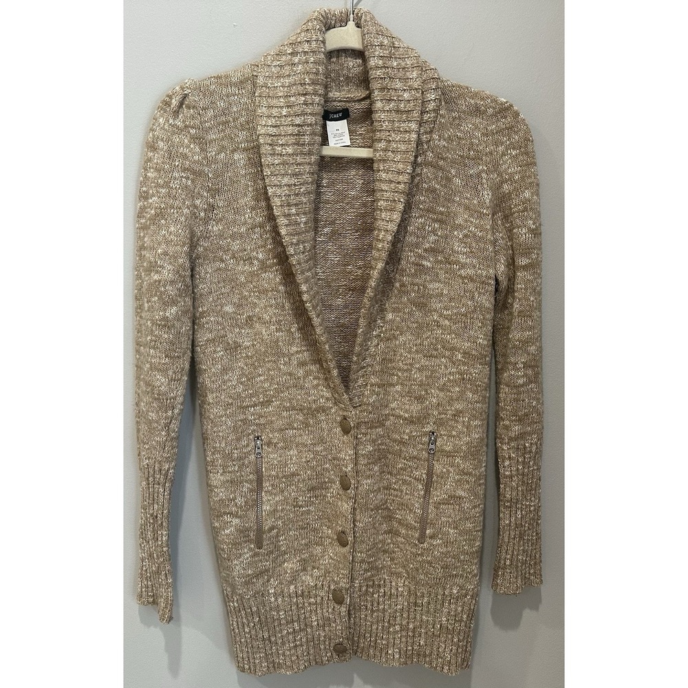 J Crew Merino Wool Blend Shawl Collar Cardigan Sweater XS Beige Button